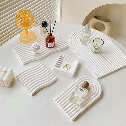 NESTED WHITE WOODEN WAVY TRAYS